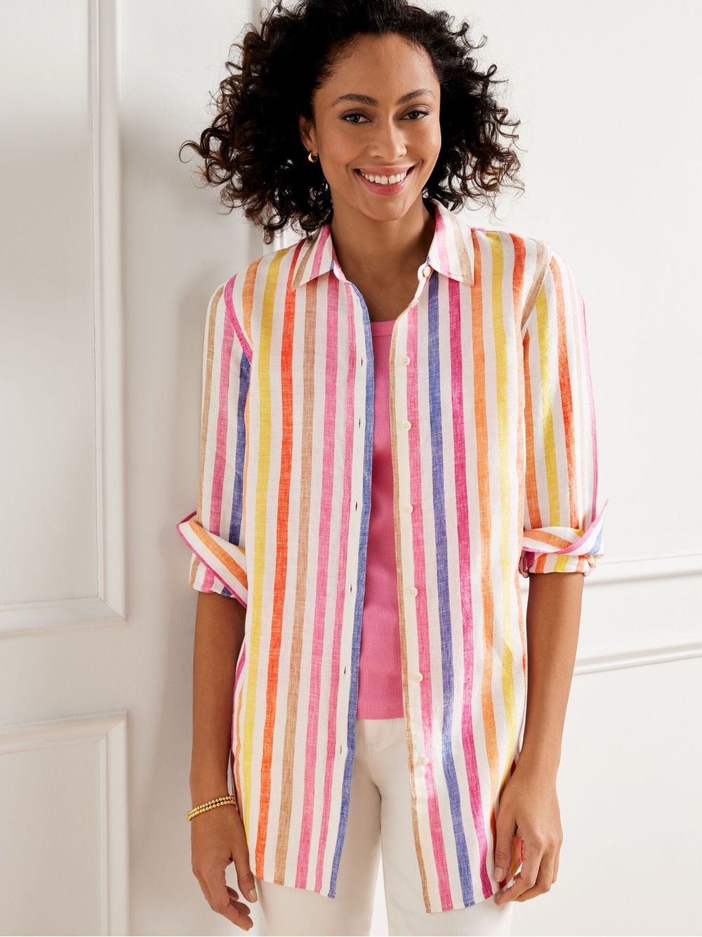 Talbots Linen Boyfriend Shirt - Rockport Stripe